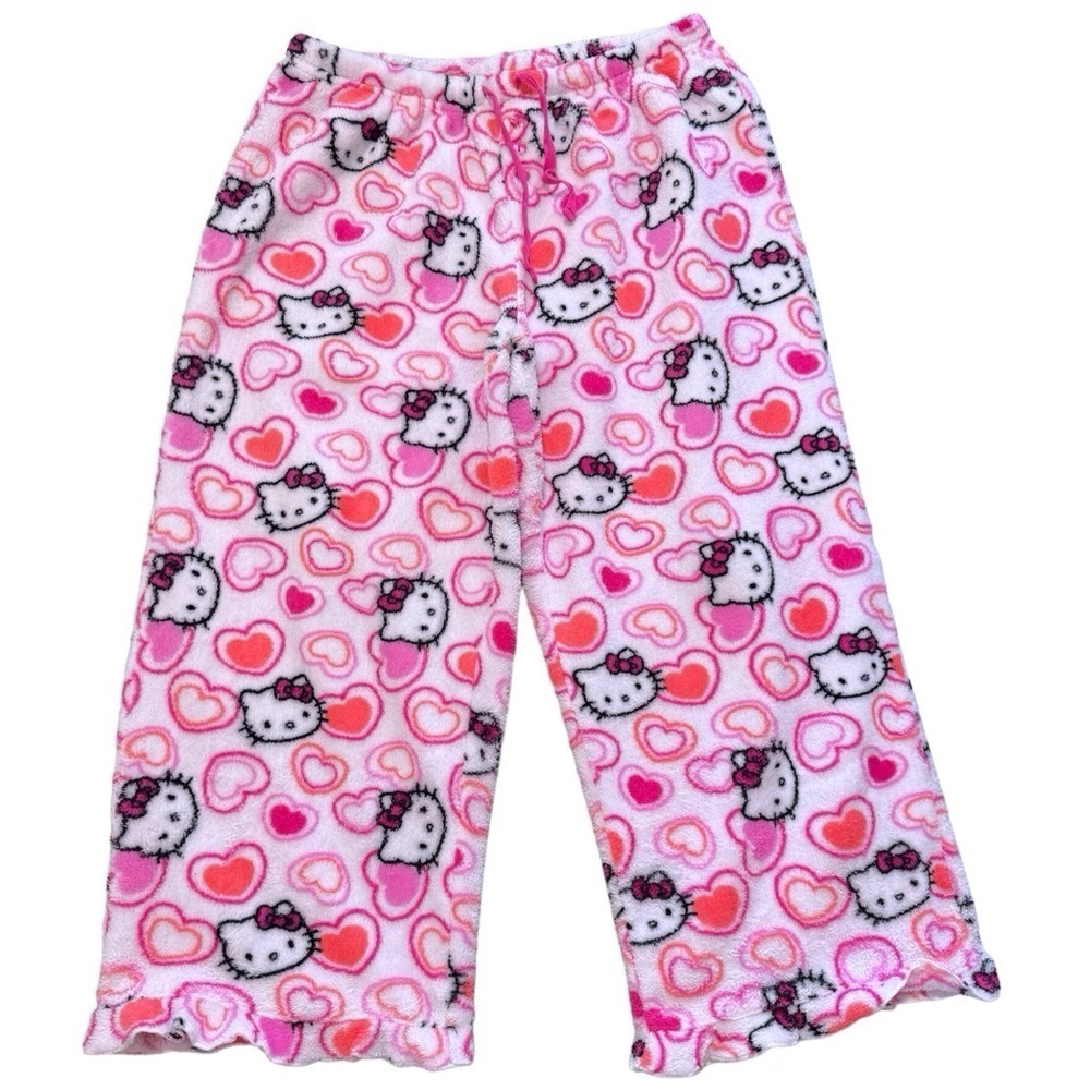 Hello Kitty Sanrio 2012 Ruffle Hem Fleece Capri Pajama Bottoms Hearts Medium Y2K